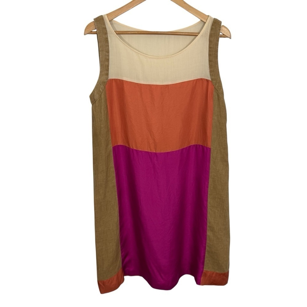 Pennyblack Silk/Linen Mod Shift Dress Sz 10 Pink Tan Cute Short Relaxed Fit EUC